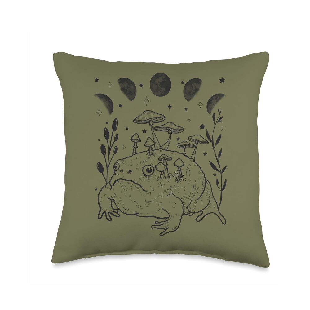 6801 Dark Academia Moon Witchy Goblincore Aesthetic Frog Throw Pillow